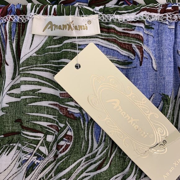 Size Small Jumpsuit Floral Foliage Sleeveless Blue Pink Adjustable Ananxianzi - Picture 5 of 7